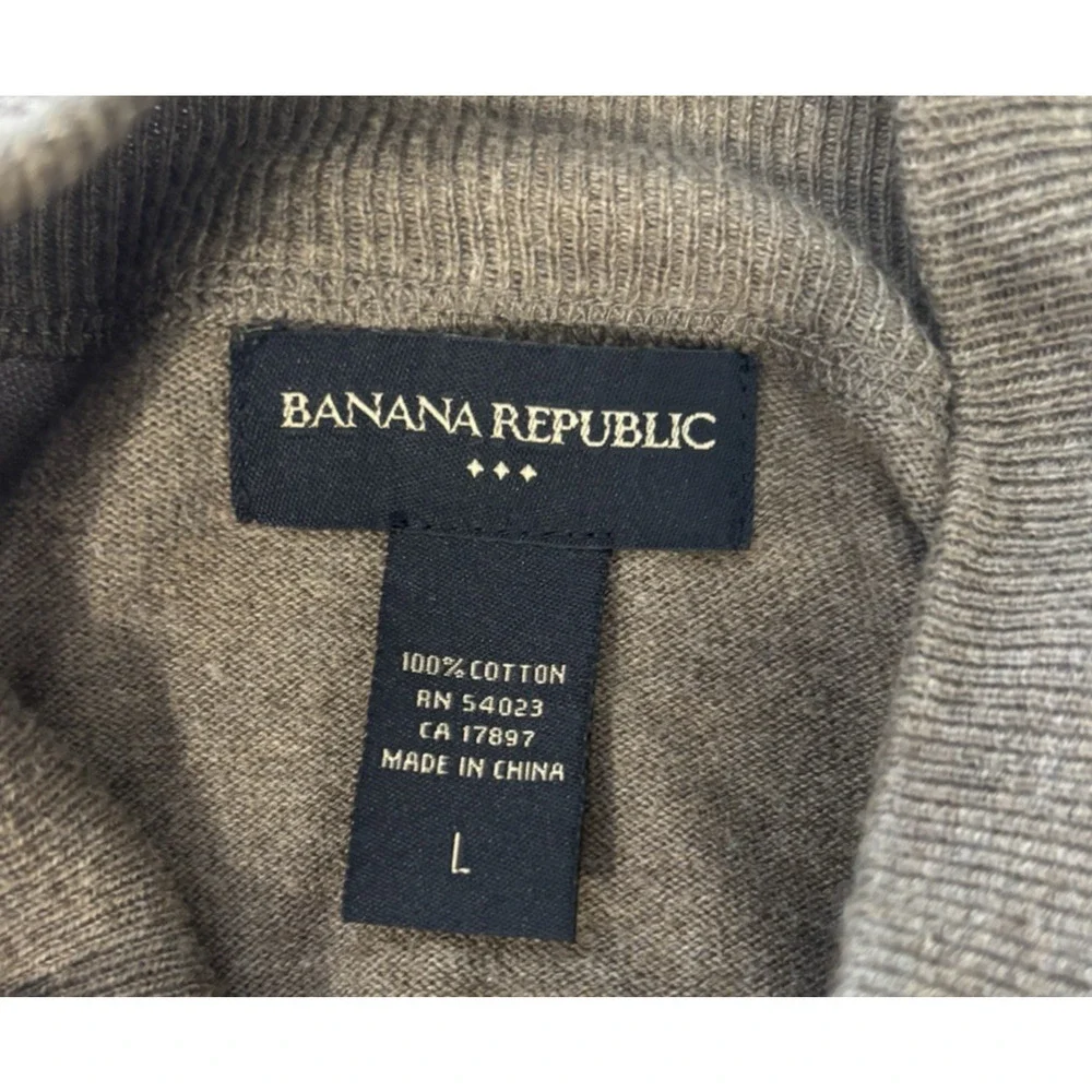 Banana Republic Sweater Jacket Mens‎ Lightweight Full Zip Crest Brown L Preppy